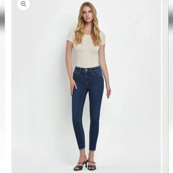 27/5 Buckle Lovervet By Vervet Mid-Rise Skinny Dark Wash Raw Hem - Picture 1 of 10